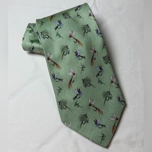 Bijan Fox & Chase Elegant Fly Fishing Lure All Over Print Patterned Tie in Green